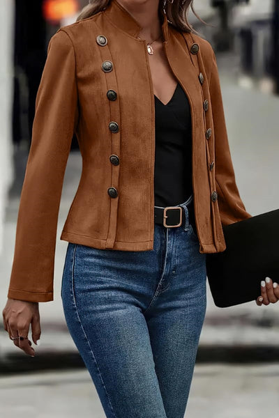 Damen Blazer Wildlederimitat Figurbetont Verkürzte Jacke mit Stehkragen