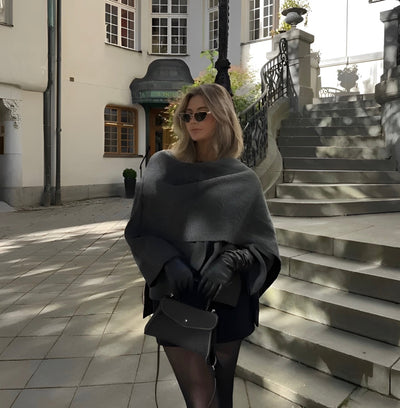Damen Cape Mantel aus Weichem Stoff mit Asymmetrischem Design