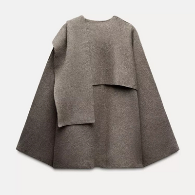 Damen Cape Mantel aus Weichem Stoff mit Asymmetrischem Design
