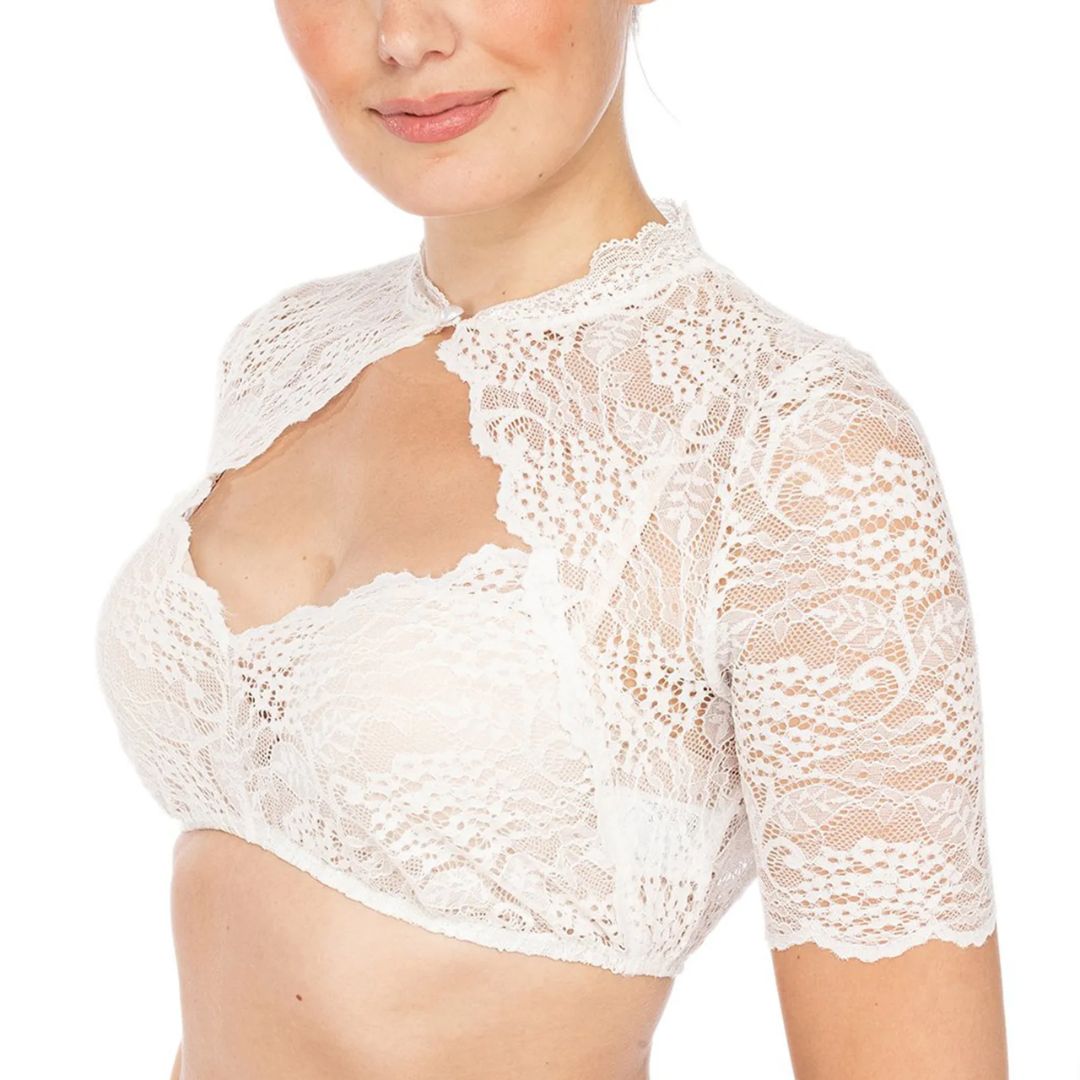 Damen Dirndlbluse Spitze Elegant mit Verführerischem Ausschnitt und Hochwertiger Baumwolle