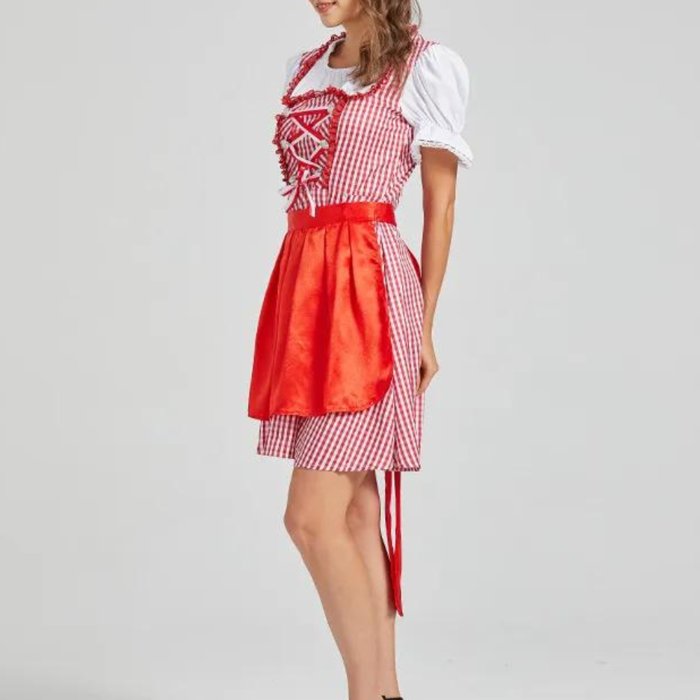 Damen Dirndlkleid Baumwolle Festlich Schwarz mit Karomuster