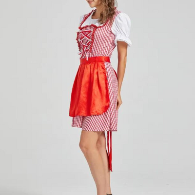Damen Dirndlkleid Baumwolle Festlich Schwarz mit Karomuster