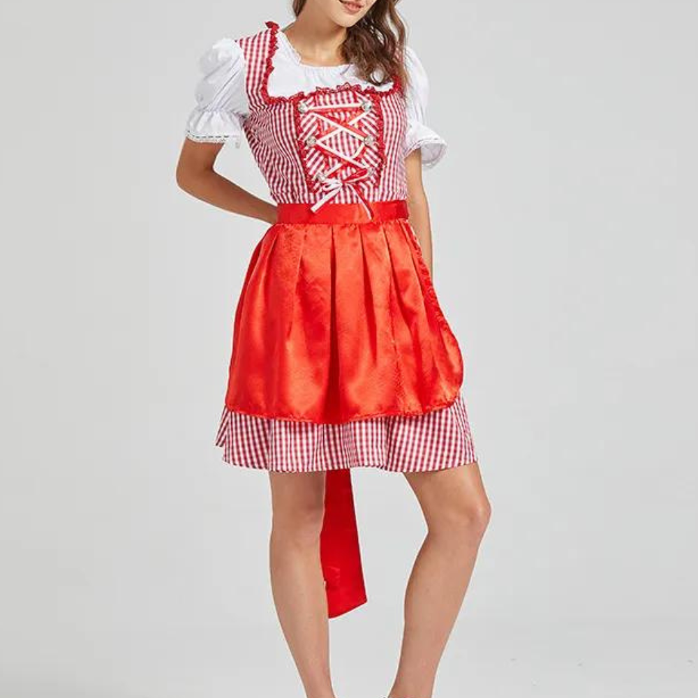 Damen Dirndlkleid Baumwolle Festlich Schwarz mit Karomuster