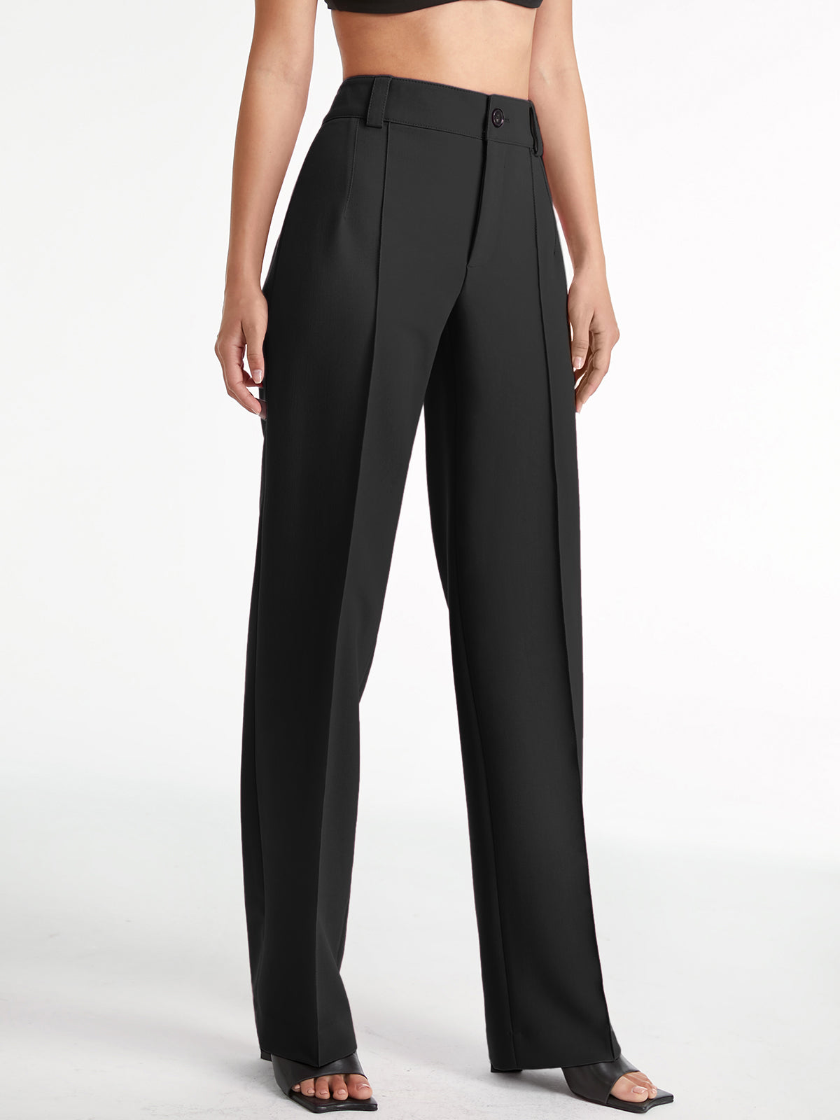 Damen Gerade Hosen Woven Stoff Hochtailliert