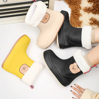 Damen Gummistiefel Gummi Wasserfest mit Bärendesign Rutschfeste Sohle