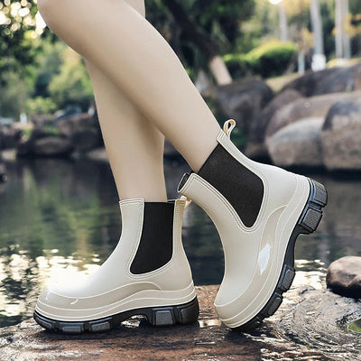 Damen Gummistiefel Wasserfest Kurzrohr mit Elastischen Seiteneinsätzen