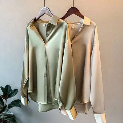 Damen Hemd Seide Vintage Stil Elegant