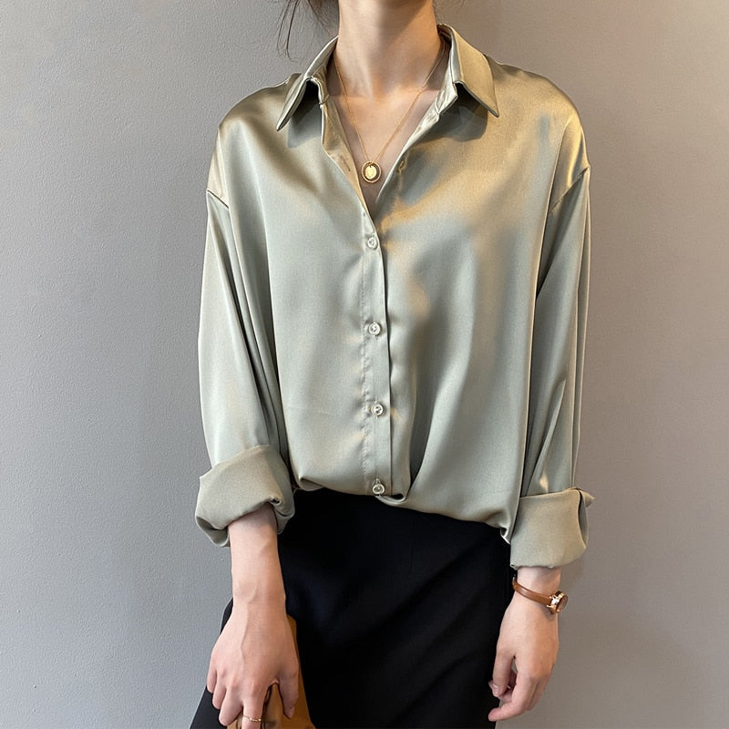 Damen Hemd Seide Vintage Stil Elegant