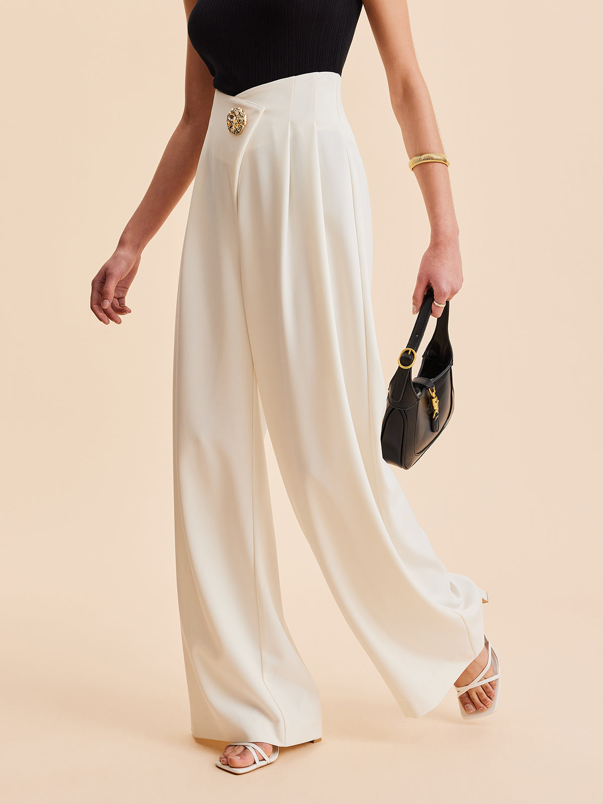Damen Hochtaillierte Weite Hose mit Verzierungen