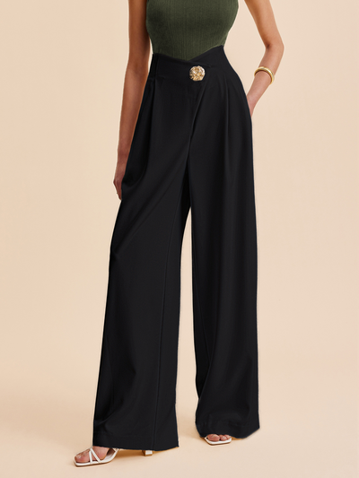Damen Hochtaillierte Weite Hose mit Verzierungen