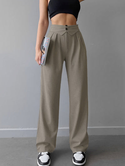 Damen Hose Gerade Leg Hoher Bund Elegante Stoffhose
