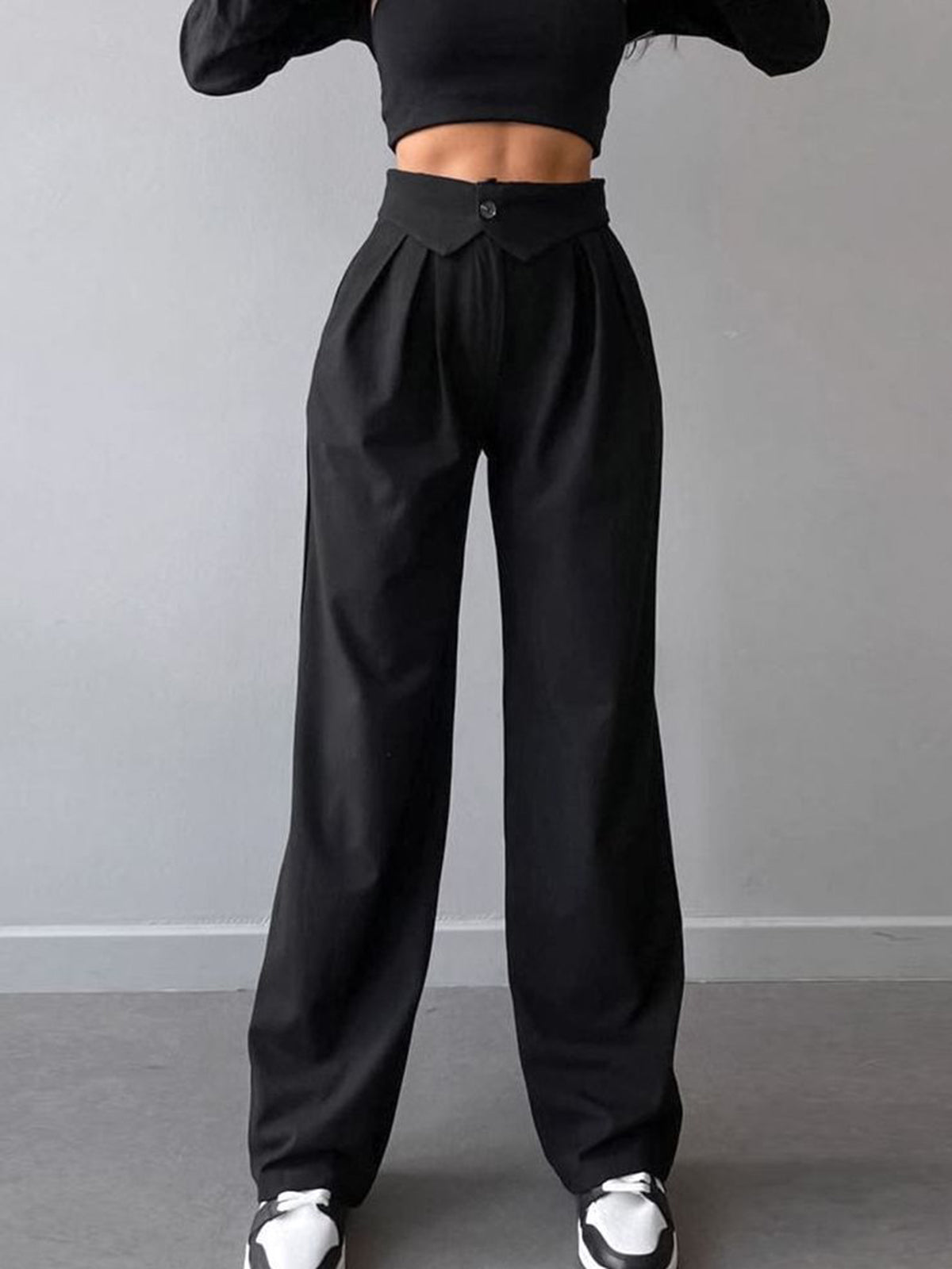 Damen Hose Gerade Leg Hoher Bund Elegante Stoffhose