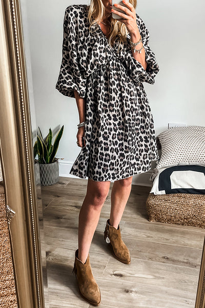 Damen Kleid Leopardenmuster Hochwertiger Stoff Elegantes Design