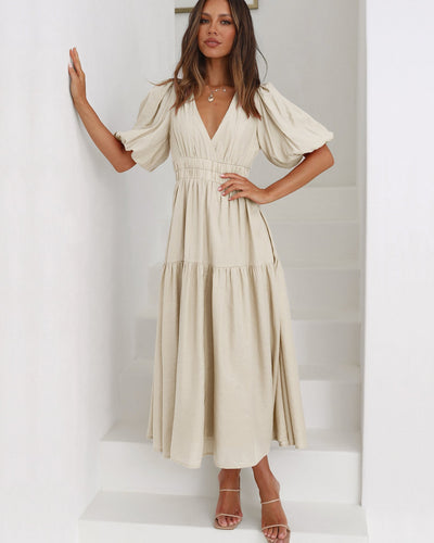 Damen Kleid mit Puffärmeln Elegantes Design Fließender Stoff