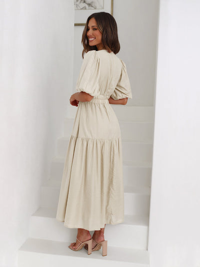 Damen Kleid mit Puffärmeln Elegantes Design Fließender Stoff