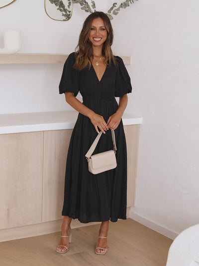 Damen Kleid mit Puffärmeln Elegantes Design Fließender Stoff