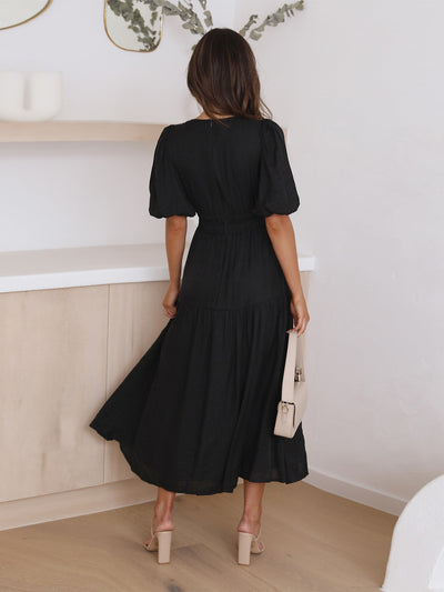 Damen Kleid mit Puffärmeln Elegantes Design Fließender Stoff