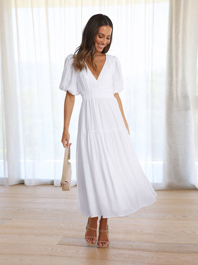 Damen Kleid mit Puffärmeln Elegantes Design Fließender Stoff