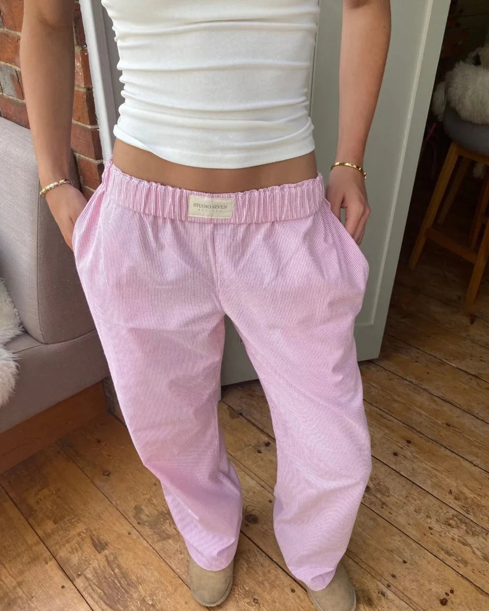 Damen Loungehose aus Atmungsaktiver Rayon-Leinen-Mischung im Modernen Relax-Stil