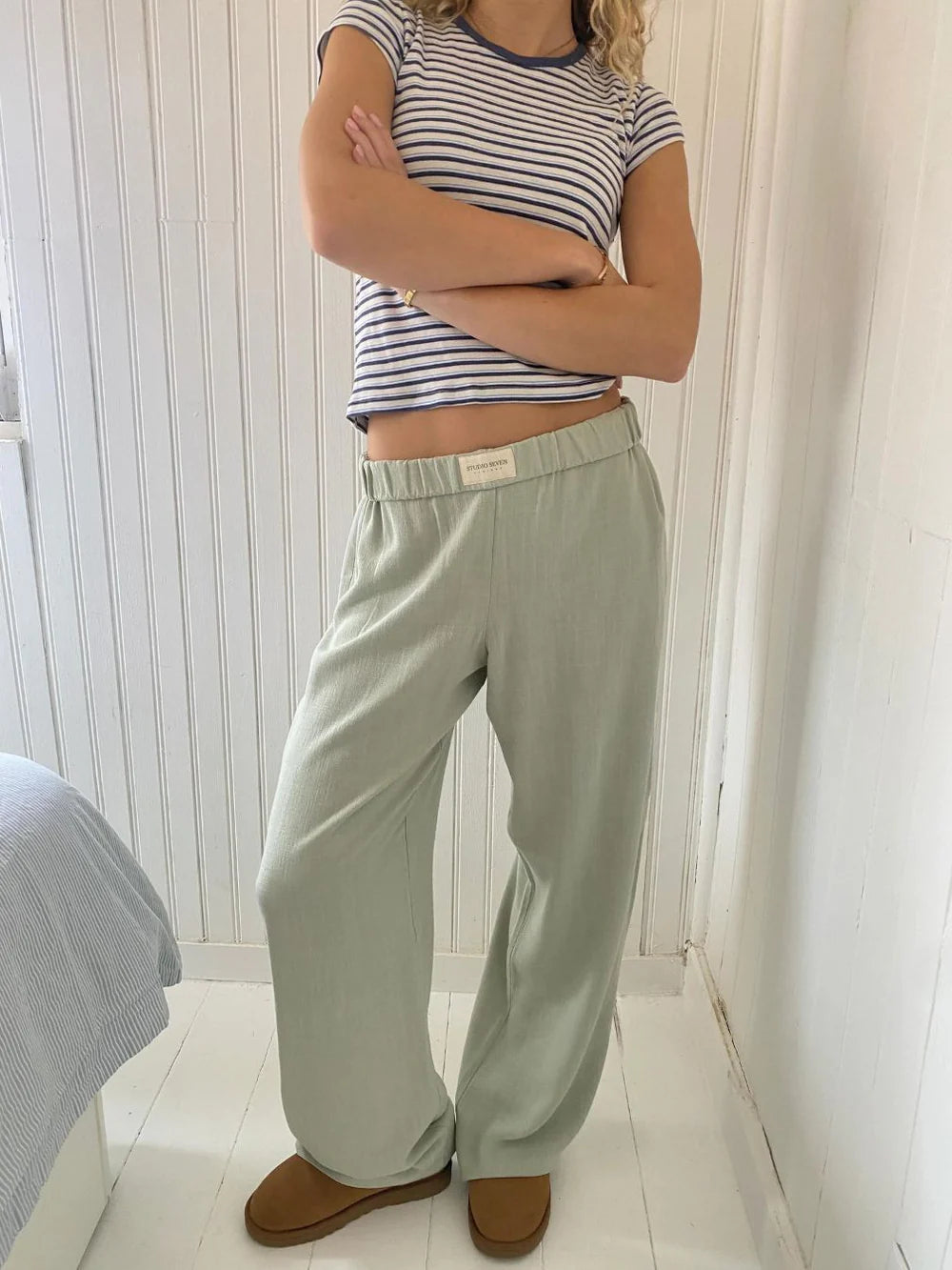 Damen Loungehose aus Atmungsaktiver Rayon-Leinen-Mischung im Modernen Relax-Stil