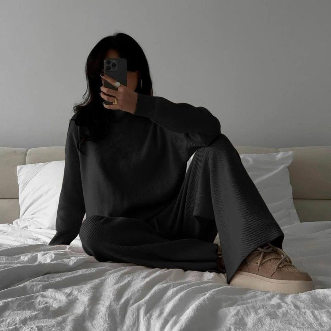 Damen Loungewear Set Strick Mit Hohem Kragen