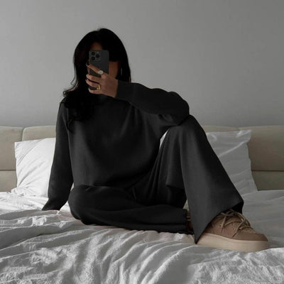 Damen Loungewear Set Strick Mit Hohem Kragen