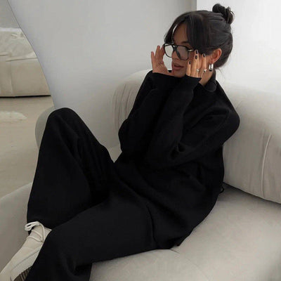 Damen Loungewear Set Strick Mit Hohem Kragen
