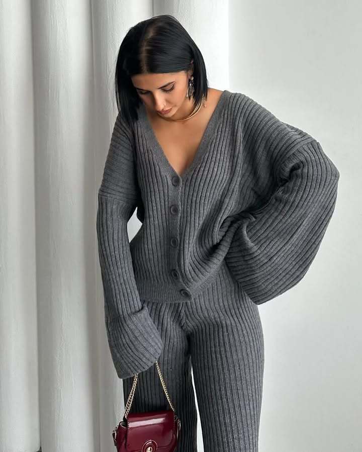 Damen Loungewear Set Strick mit Weiten Ärmeln