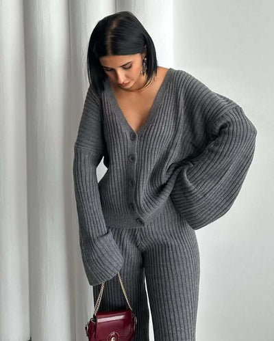 Damen Loungewear Set Strick mit Weiten Ärmeln