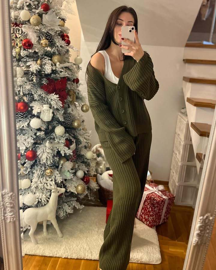 Damen Loungewear Set Strick mit Weiten Ärmeln