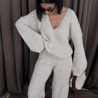 Damen Loungewear Set Strick mit Weiten Ärmeln