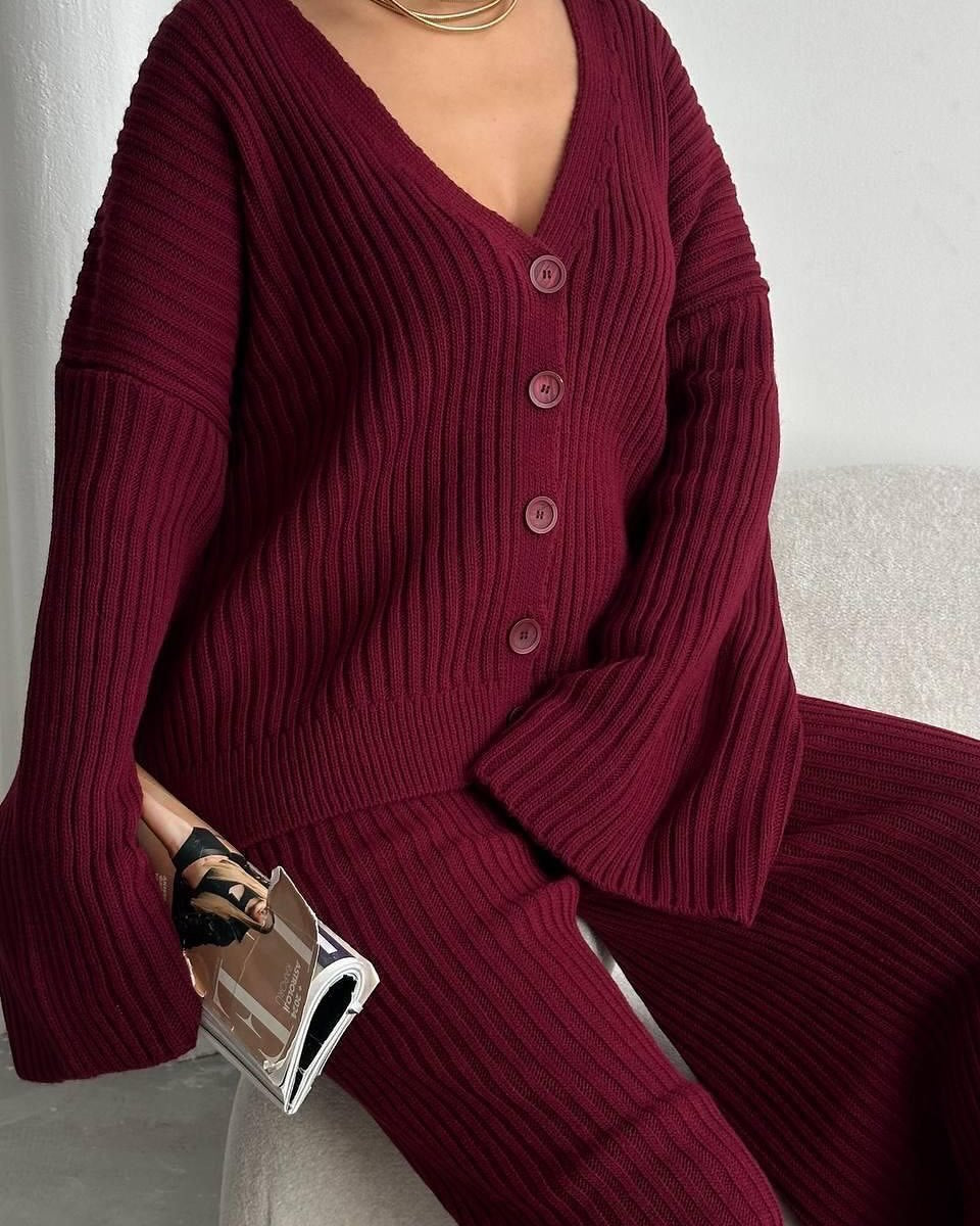 Damen Loungewear Set Strick mit Weiten Ärmeln