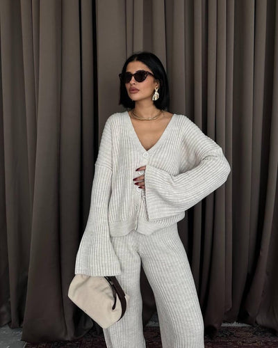 Damen Loungewear Set Strick mit Weiten Ärmeln