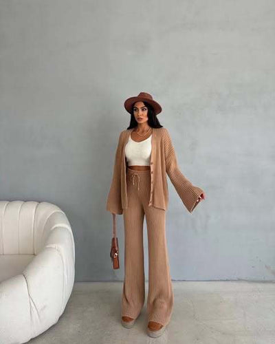 Damen Loungewear Set Strick mit Weiten Ärmeln