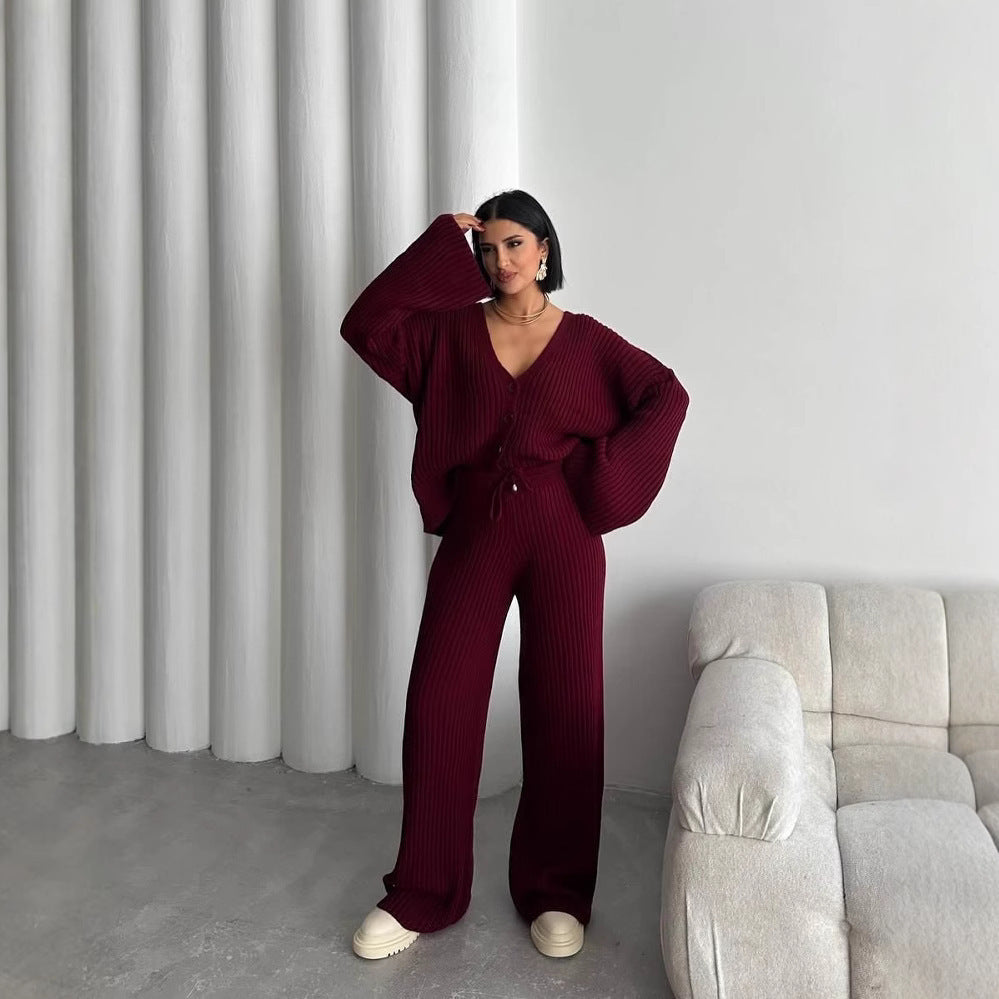 Damen Loungewear Set Strick mit Weiten Ärmeln