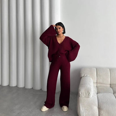 Damen Loungewear Set Strick mit Weiten Ärmeln