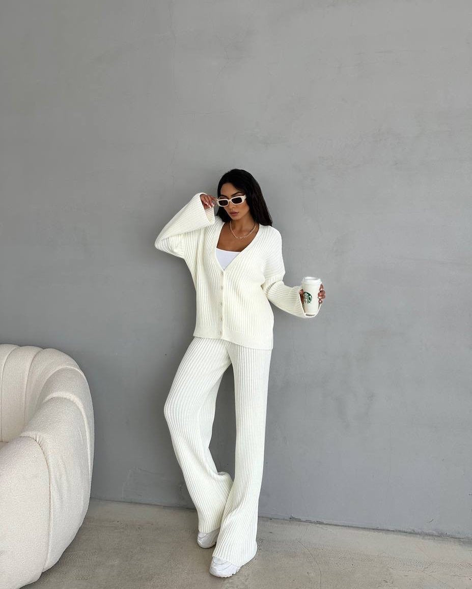 Damen Loungewear Set Strick mit Weiten Ärmeln