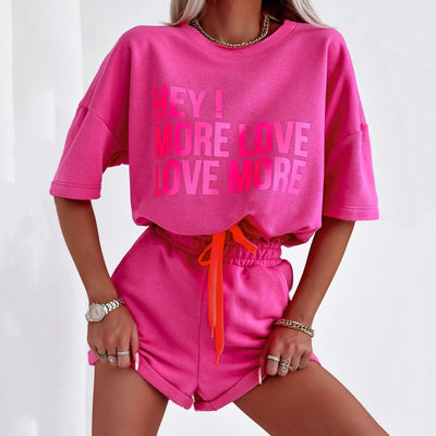 Damen Loungewear Set Weicher Stoff Grafikdruck Cropped Oberteil Shorts
