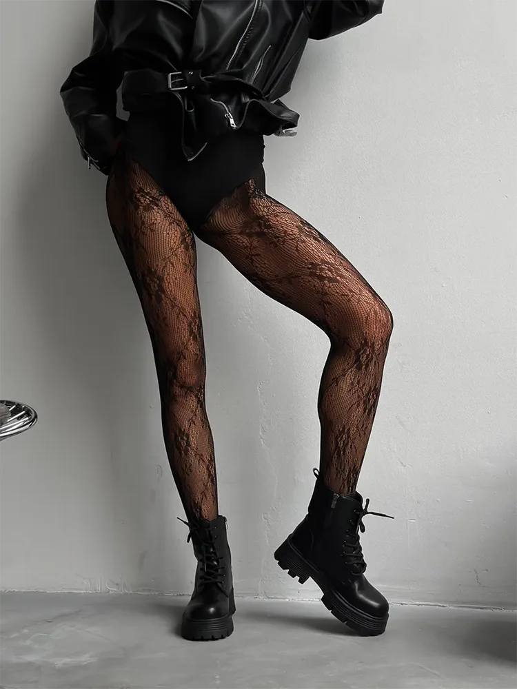 Damen Netzstrumpfhose mit Blumenmuster