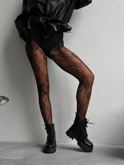 Damen Netzstrumpfhose mit Blumenmuster