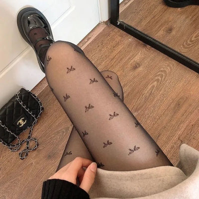 Damen Oberschenkelhohe Strumpfhose Gemustert
