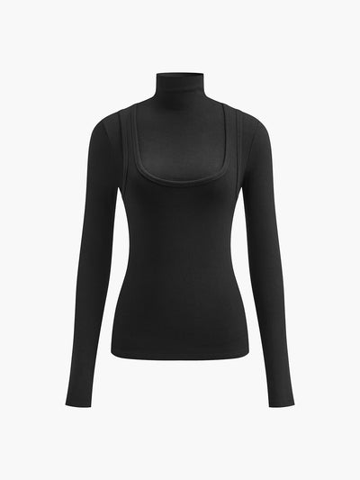 Damen Oberteil Jersey Stehkragen Langarm Regulär