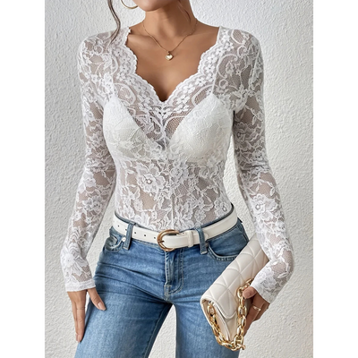 Damen Oberteil Langarm V-Ausschnitt Elegantes Design