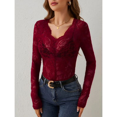 Damen Oberteil Langarm V-Ausschnitt Elegantes Design