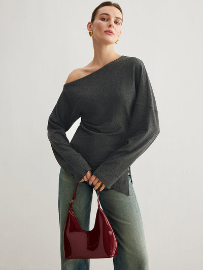Damen Oberteil Asymmetrisch mit Schlitz und Raffung