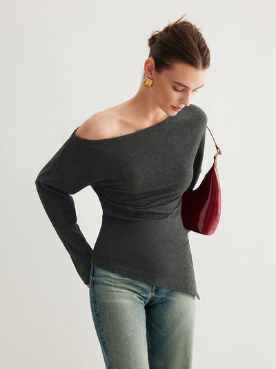 Damen Oberteil Asymmetrisch mit Schlitz und Raffung