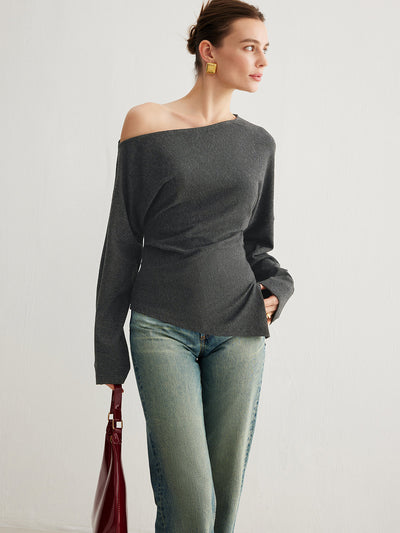 Damen Oberteil Asymmetrisch mit Schlitz und Raffung