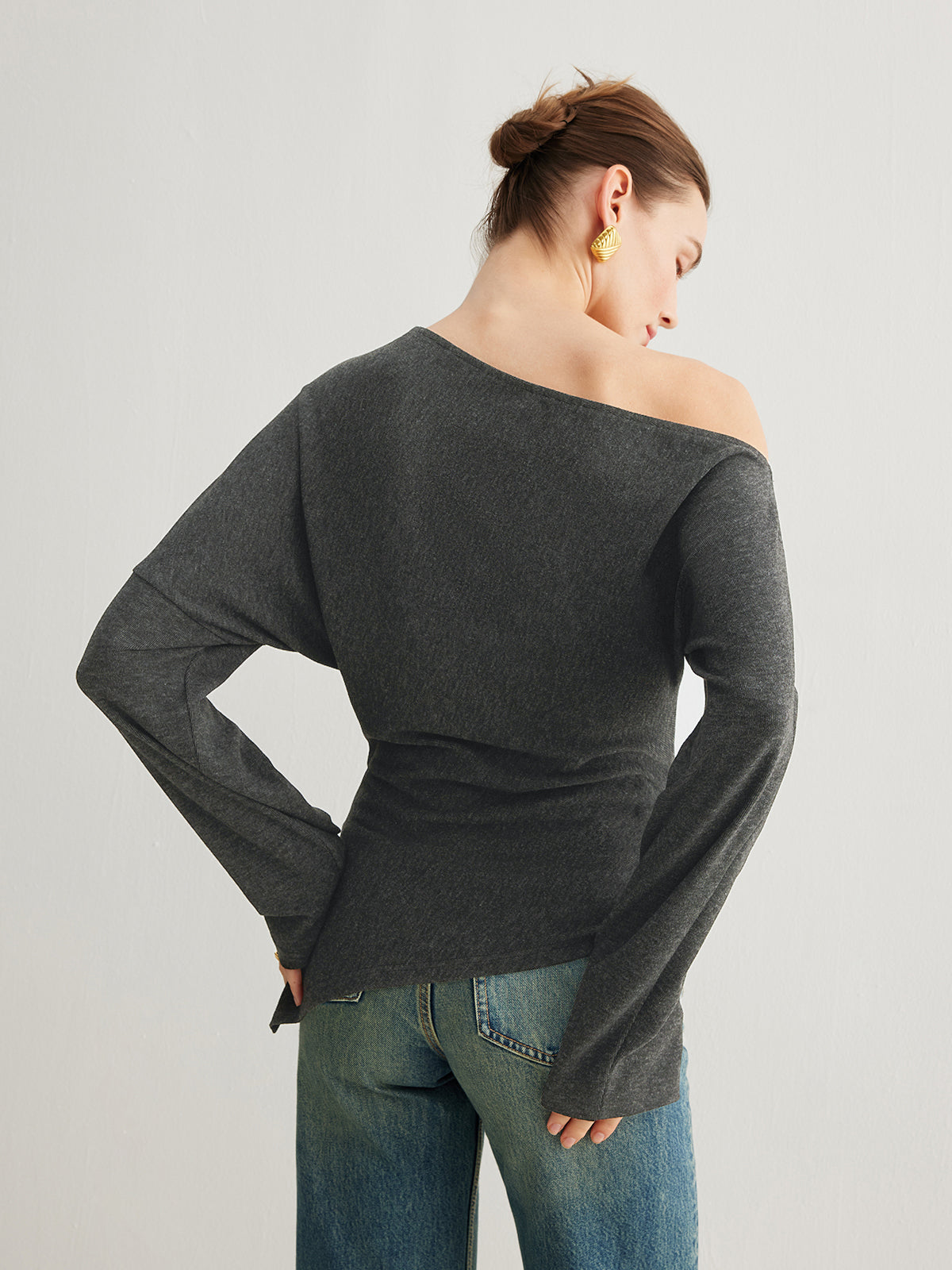 Damen Oberteil Asymmetrisch mit Schlitz und Raffung