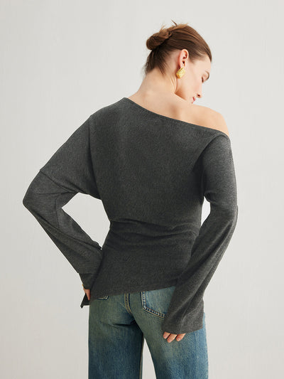 Damen Oberteil Asymmetrisch mit Schlitz und Raffung