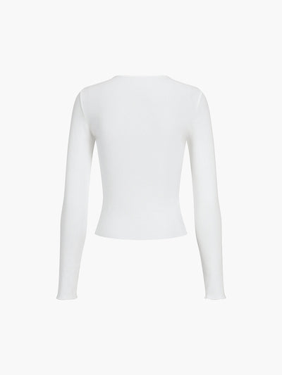 Damen Oberteil Rippstoff Langarm Slim Fit